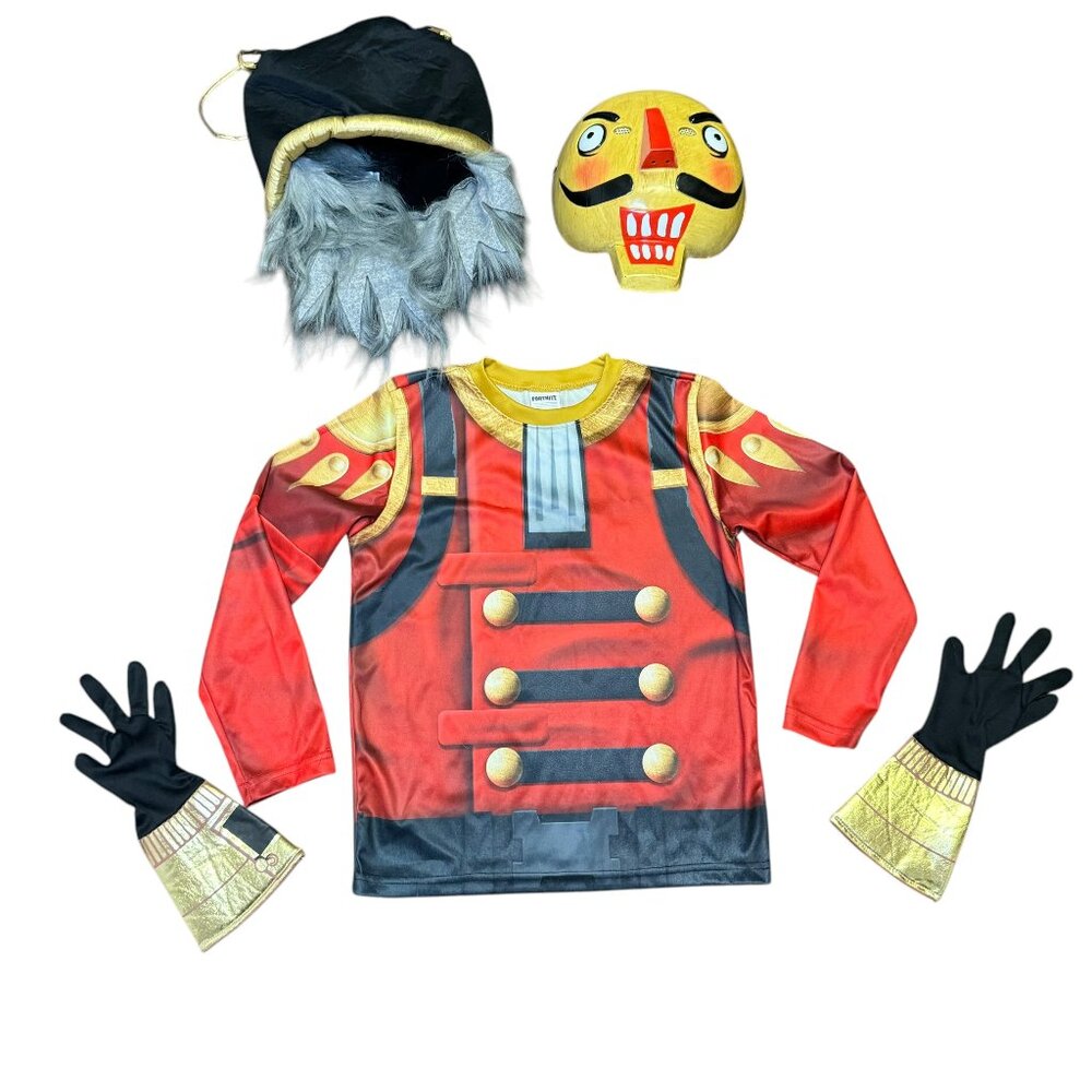 Spirit Halloween Fortnite Crackshot Child Costume Mask Gloves Wig Hat Sz L 12-14